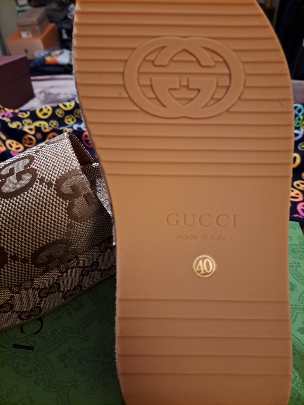 Gucci Brown GG Jacquard Platform Slide Sandals - Picture 4 of 6